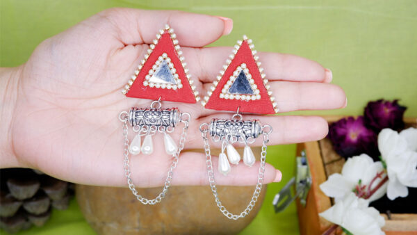 Triangle red tabiz jhumka