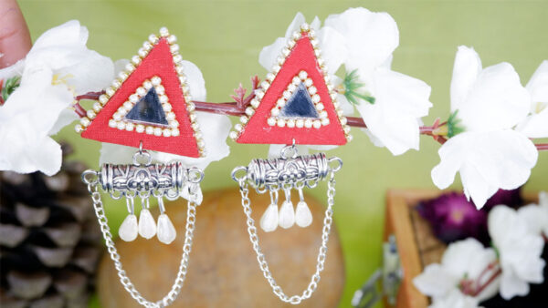 Triangle red tabiz jhumka