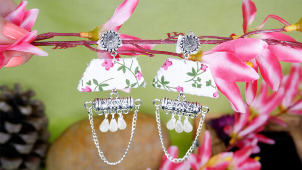 Earrings8-b White printed fabric tabiz jhumka