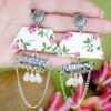 White printed fabric tabiz jhumka