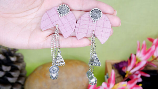 Earrings9-a Pink Fabric Jhumka