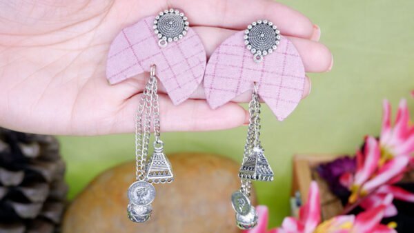Earrings9-b Pink Fabric Jhumka