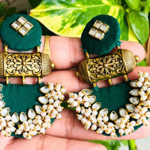 Green Halfmoon Tabiz with kundan loreal Earrings