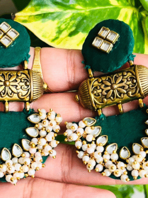 Green Halfmoon Tabiz with kundan loreal Earrings