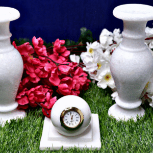 Marble White Flower Pot (2) and Table Watch Combo