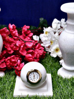 Marble White Flower Pot (2) and Table Watch Combo
