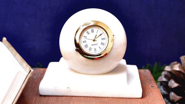 Marble White Flower Pot (2) and Table Watch Combo
