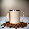 Eco mug made of wheat fibre and steel.