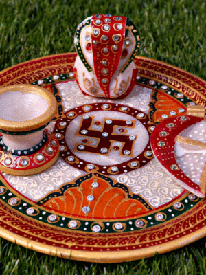 Marble Painted Puja Thal