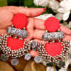 Red Halfmoon Tabiz with coin ghungroo Earrings