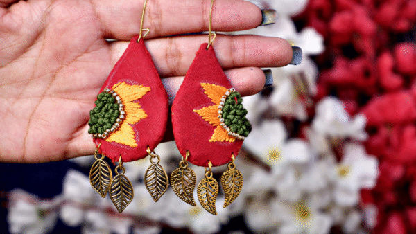 Sunflower embroidery earrings