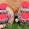 Red Halfmoon Tabiz with coin ghungroo Earrings