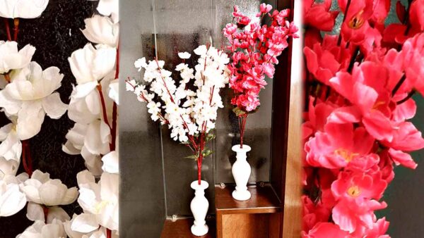 Marble White Flower Pot (2) and Table Watch Combo
